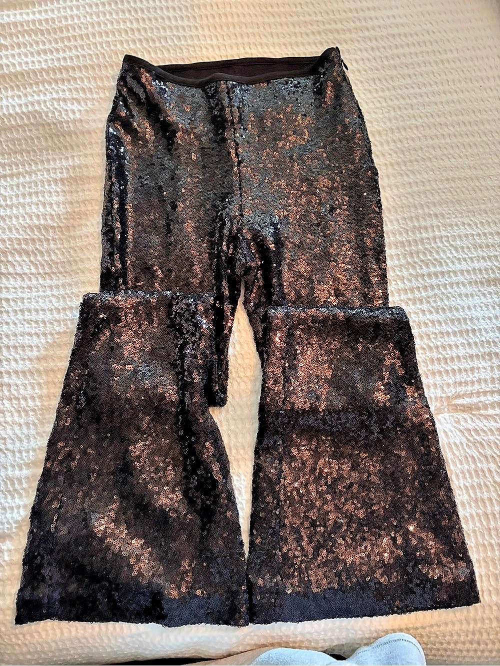 Anthropologie Sequin Wide Leg Pants in Black & Brown Size Small Like New